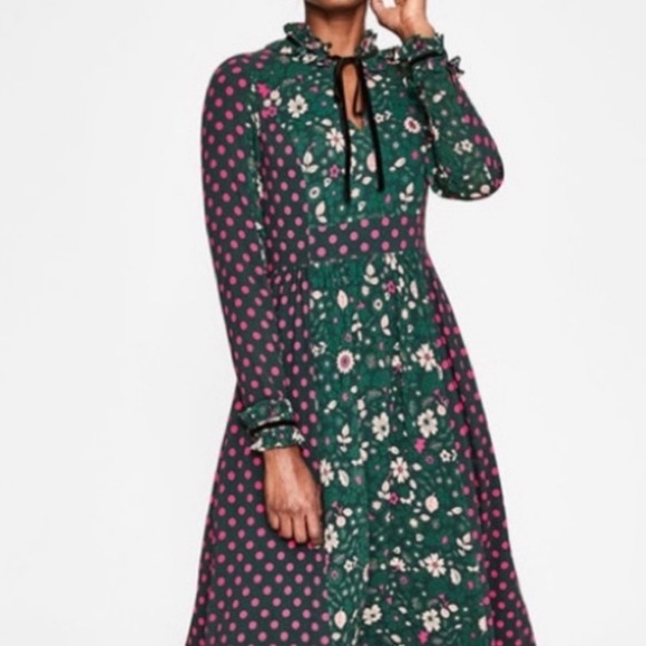 NWT Beautiful Boden Chatsworth Green Bloom Floral Cecilia Midi Dress. Size 4 - Picture 3 of 11